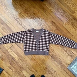 La Hearts PacSun Brown and Beige Checkered Cardigan Size M